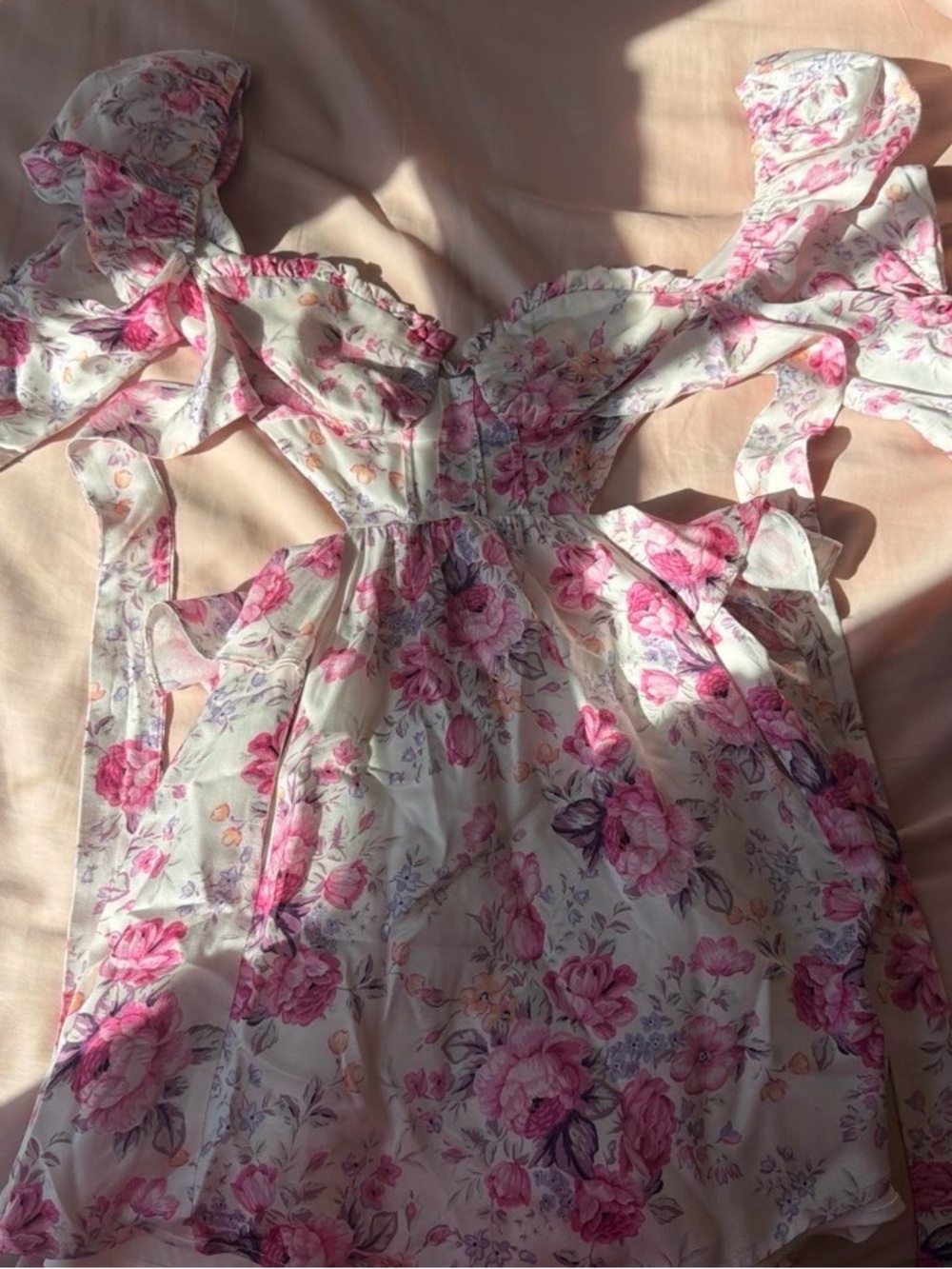 For Love & Lemons Floral Pink and Cream Sundress